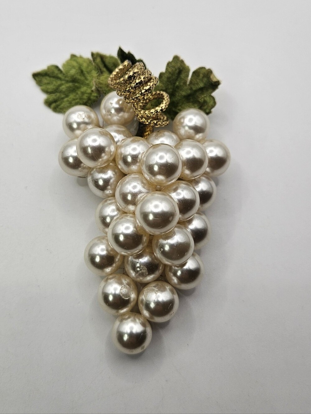 Vintage Faux Pearl Grape Cluster Brooch Pin Gold Tone